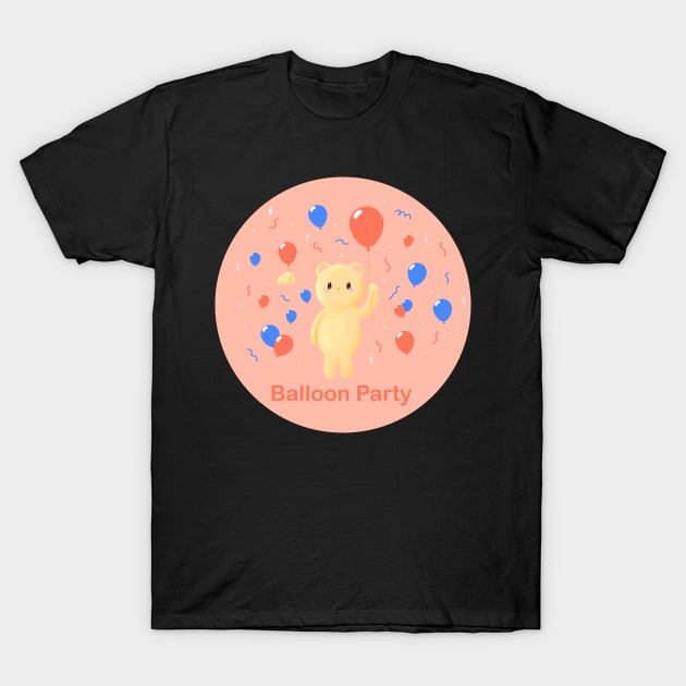 Balloon Party, cute teddy bear with lots of red and blue balloons having a party T-Shirt by Catphonesoup